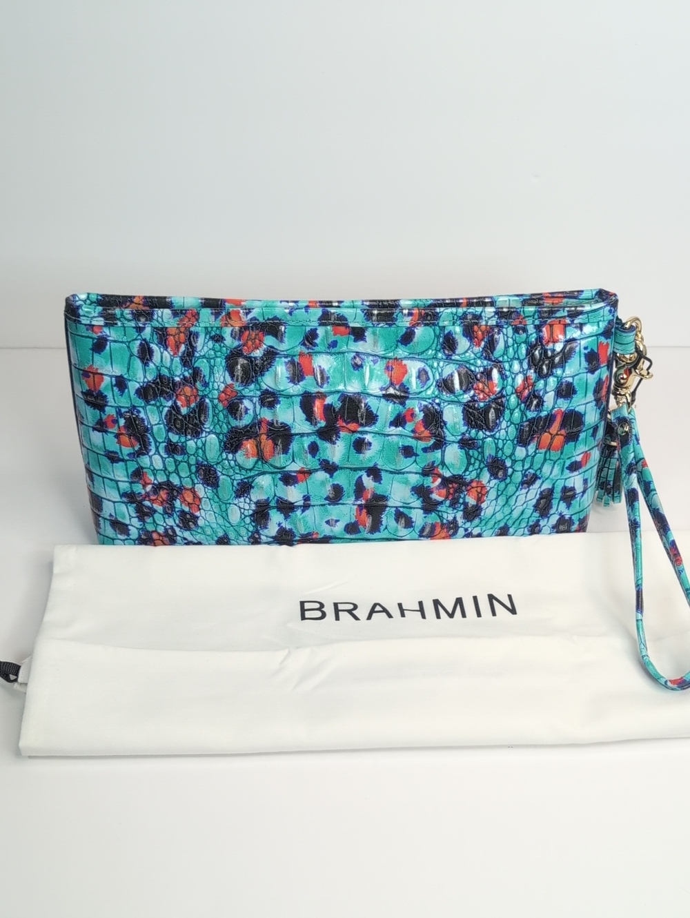 Brahmin Turquoise Multi Croc-Embossed Wristlet with Removable Strap NWT - Picture 5 of 13